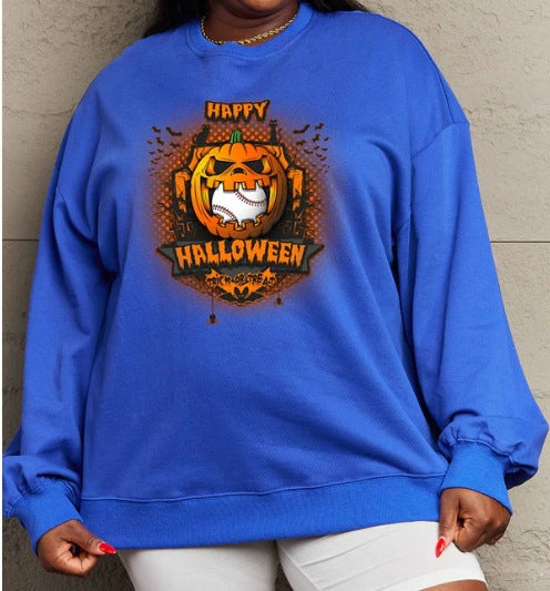 Women's Printed Long Sleeve Loose Sweatshirt Round Neck