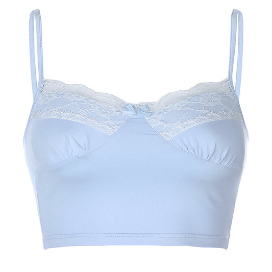 Lace Small Butterfly Sexy Strapless Short Umbilical Strap Inside And Outside Wear Top T-shirt