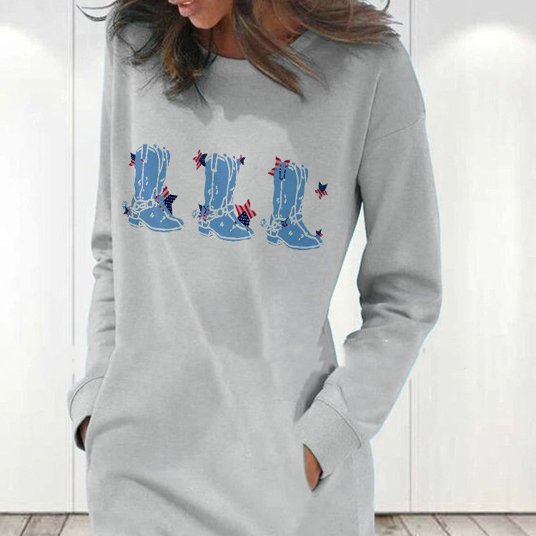 Women's Printed Round Neck Long-sleeved Sweater