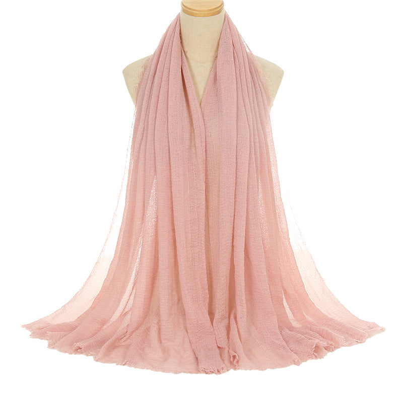 Plisseret viskosegarn monokromt tørklæde med naturlig krøl og hørkanter
