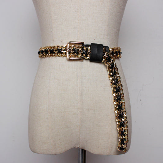 New Simple And Versatile Metal Woven Belt Female Belt With Dress Decoration Casual Fashion Waist Chain