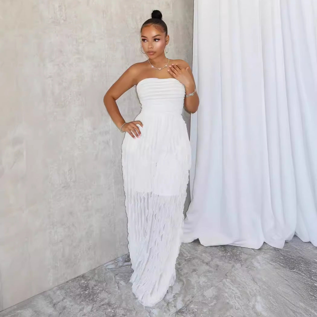 European And American Fashion Elegant Tube Top Sexy Wave Pattern Sleeveless Comfortable Soft Jumpsuit
