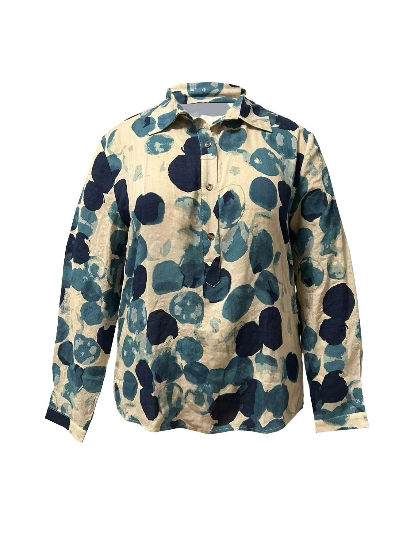 New Cotton And Linen Art Retro Color Lapel Shirt