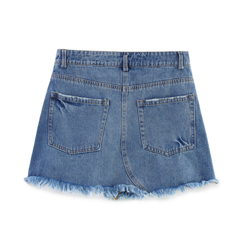 Europæisk og Amerikansk Hul Denim Mini Skirt