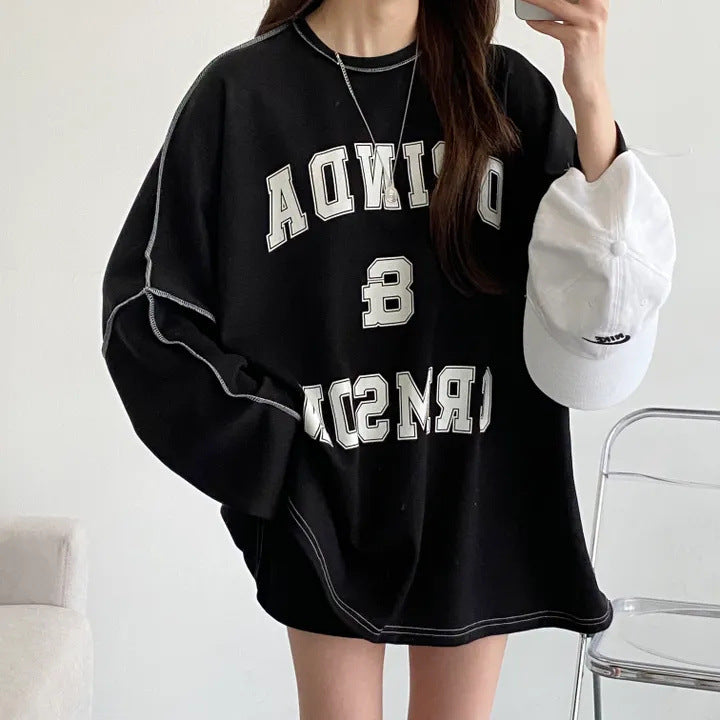 Design Sense Stitching Thickening Plus Size Top Korean Style Fleece-lined Sweater