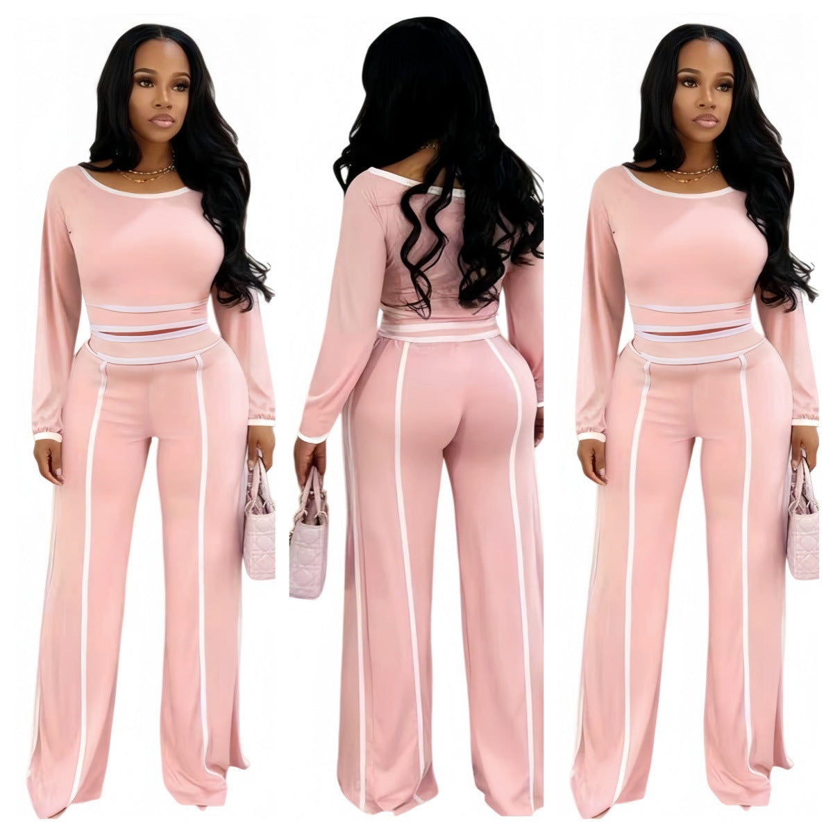 Stylish Wide-leg Solid-color Patchwork Two-piece Set