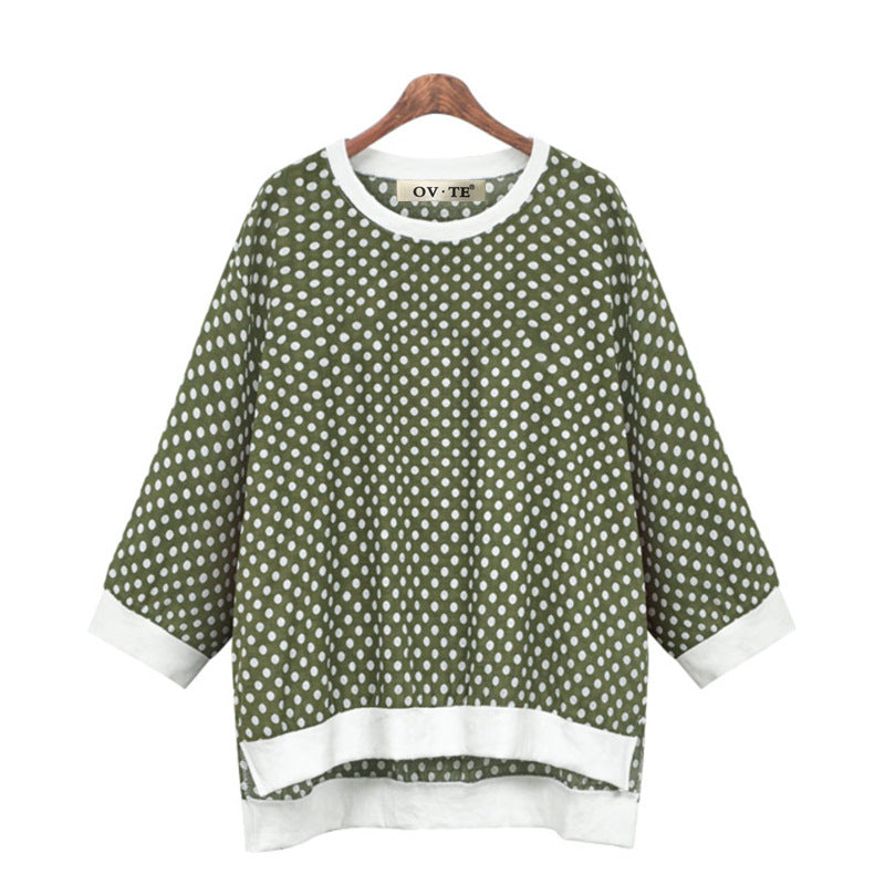 Sweater Polka Dot Round Neck Three Quarter Sleeve Top T-shirt