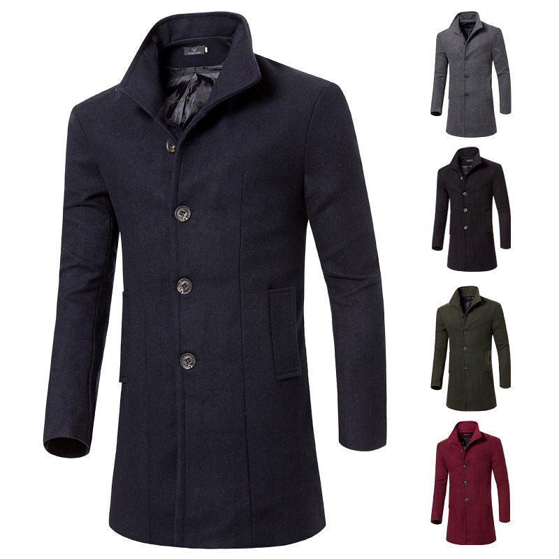 Men's Mid-length Wool Coat Trench