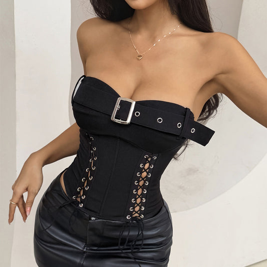 Womens Sexy Cross-Tie Strappy Unique Bustier Top