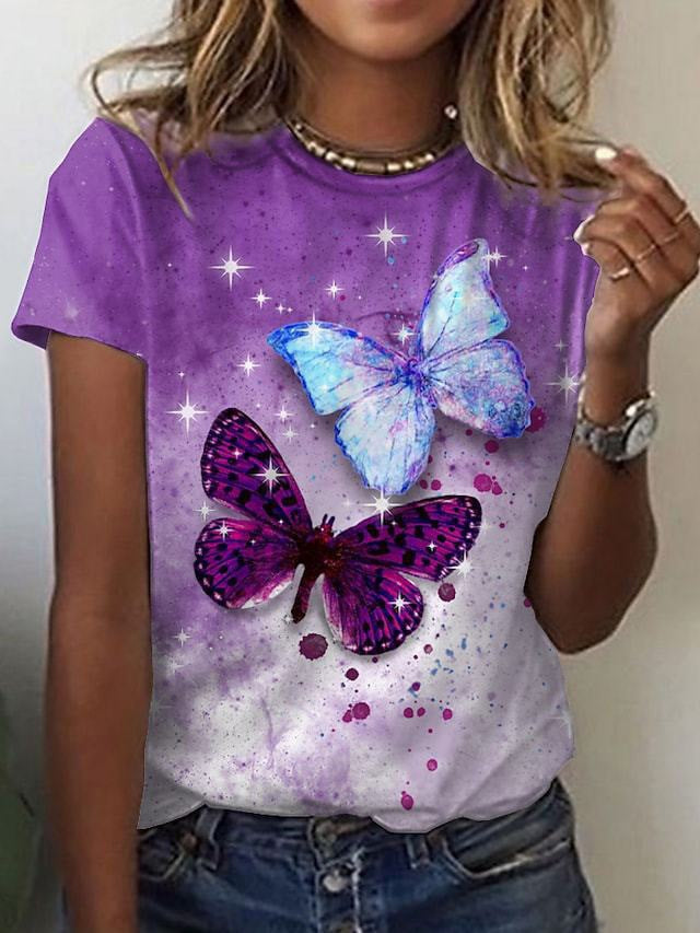 Cute Owl Pattern 3D Printed Round Neck Short Sleeve