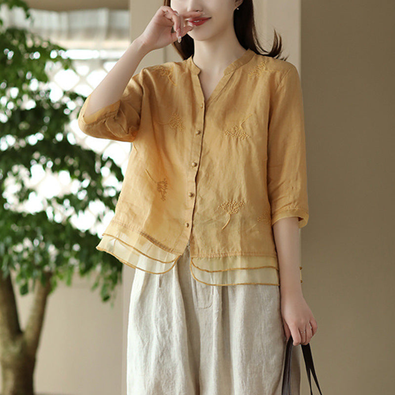 Retro Easy Matching Shirt Artistic Yarn Embroidery Printed Shirt