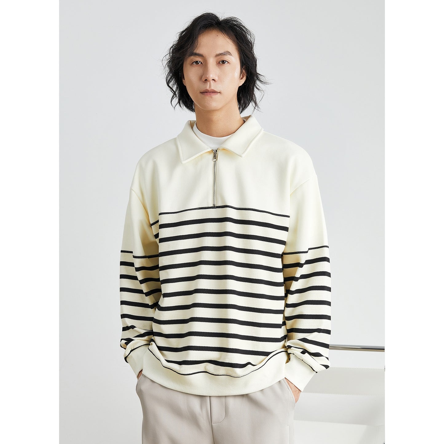 Contrast Color Texture Advanced Lapel Sweater Korean Style