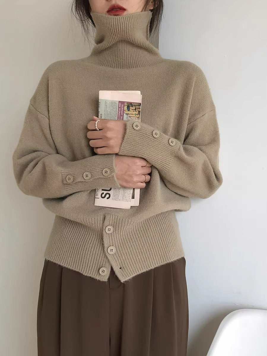 Design High Waist Button Retro Lazy Style Wear Sweater