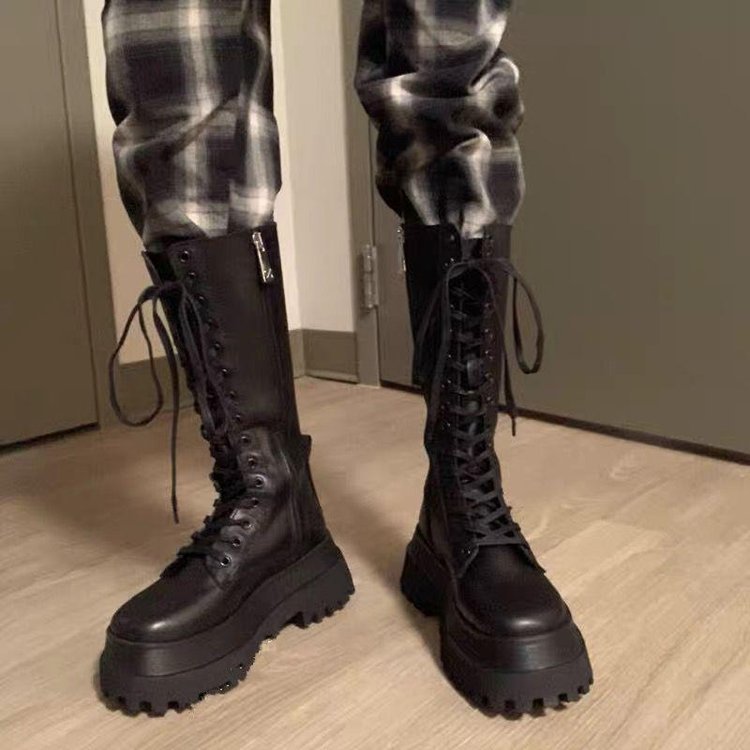 Breathable Platform Lace-up Mid-tube Martin Boots