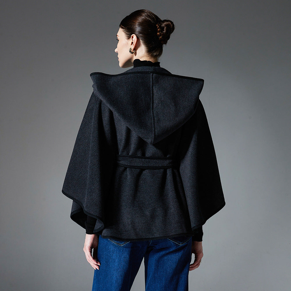 Double-faced Woolen Goods Belt Hoodie Cloak Shawl