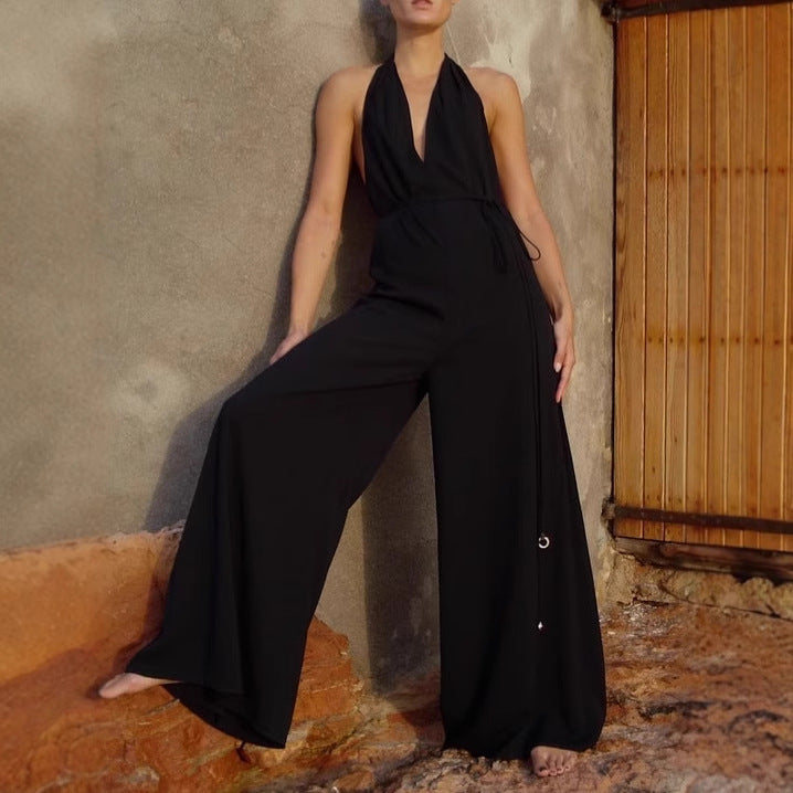 Womens Stylish And Elegant V-Neck Halter Jumpsuit With A Chic Fashionable V-Neck
