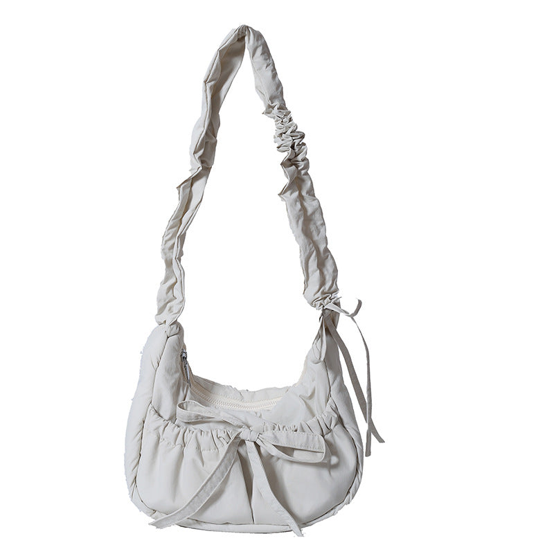 Temperament Wild Nylon Pleated Bow Girls' One-shoulder Bag