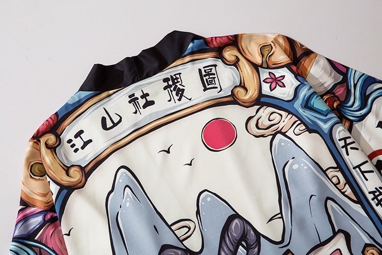 Personalized Cartoon Printed Kimono Loose 34 Sleeve Shirt