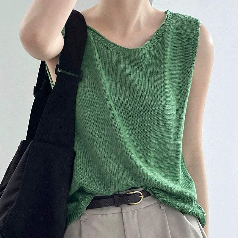 Korean Style Loose And Simple Temperament Leisure Round Neck Sleeveless Vest