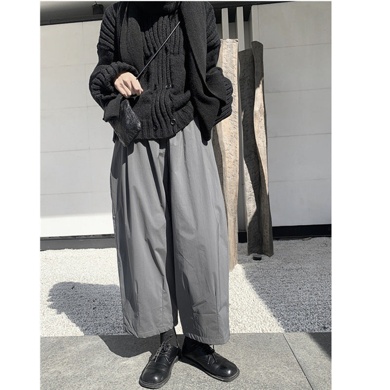 Dark-style Minimalist, Japanese-inspired Cropped Wide-leg Pants For Women
