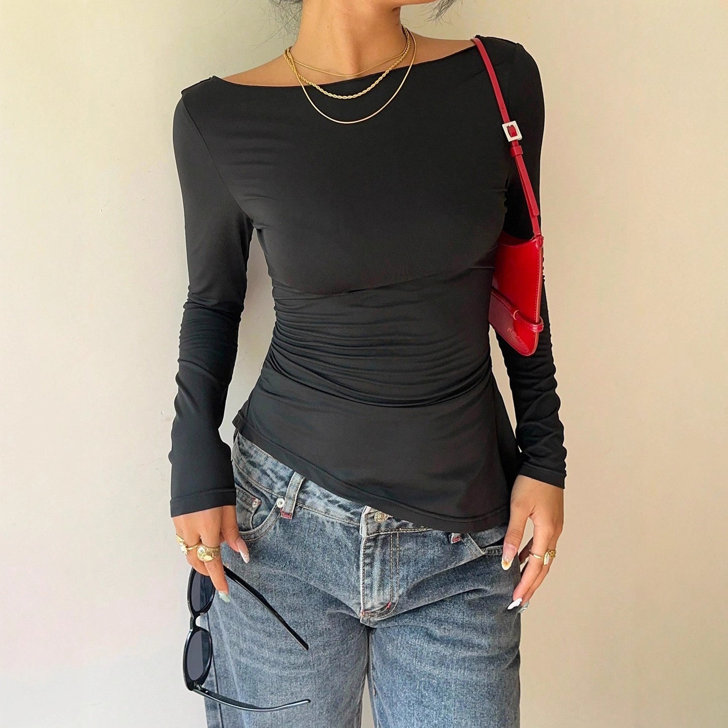 Women's Lace Bow Back Slim Long Sleeve