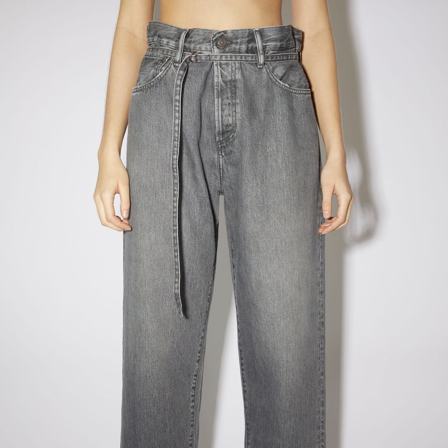 Washed Grey Classic Basic High Waist Cord Straight Leg Jeans