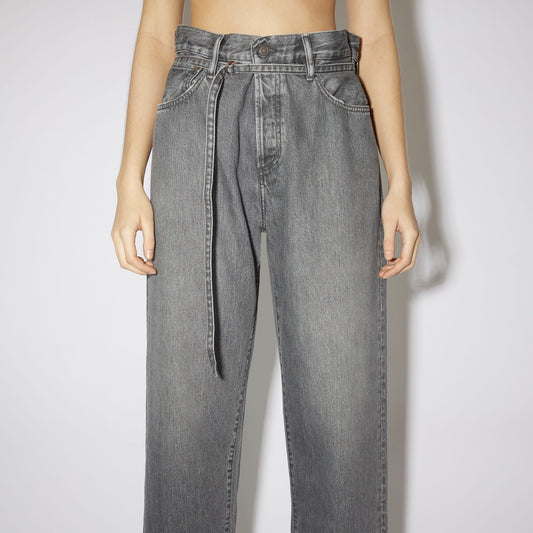 Washed Grey Classic Basic High Waist Cord Straight Leg Jeans