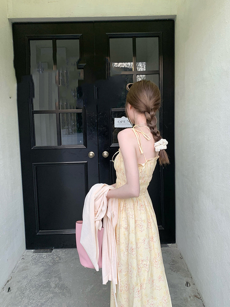 Yellow Floral Suspender Dress For Children