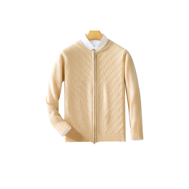 Pure Wool Men's Clothing Plus Size Collar Cardigan Zipper