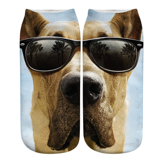 Big Face Cat 3D Printing Socks Short Tube Women's Boat