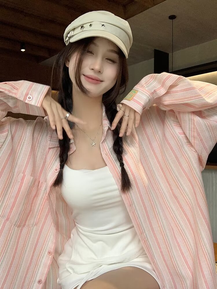 Sun Protection Top Women's Long-sleeved Striped Casual Shirt