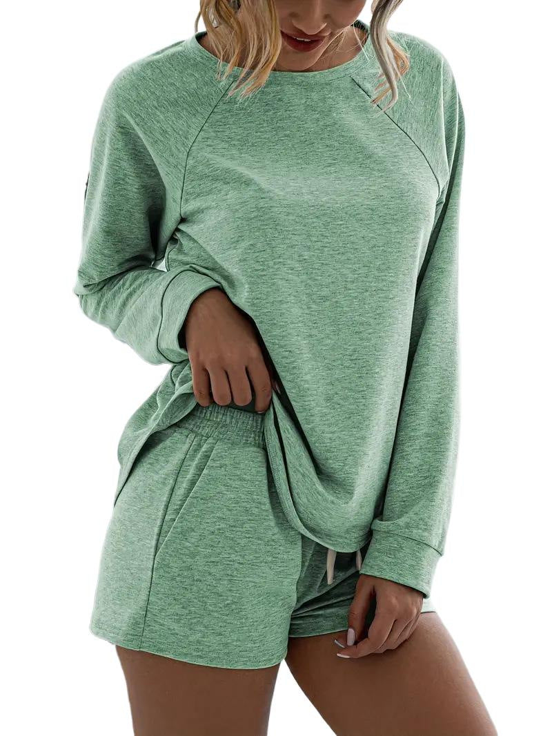 Elegant Round Neck Long Sleeve Shorts Home Sports Suit