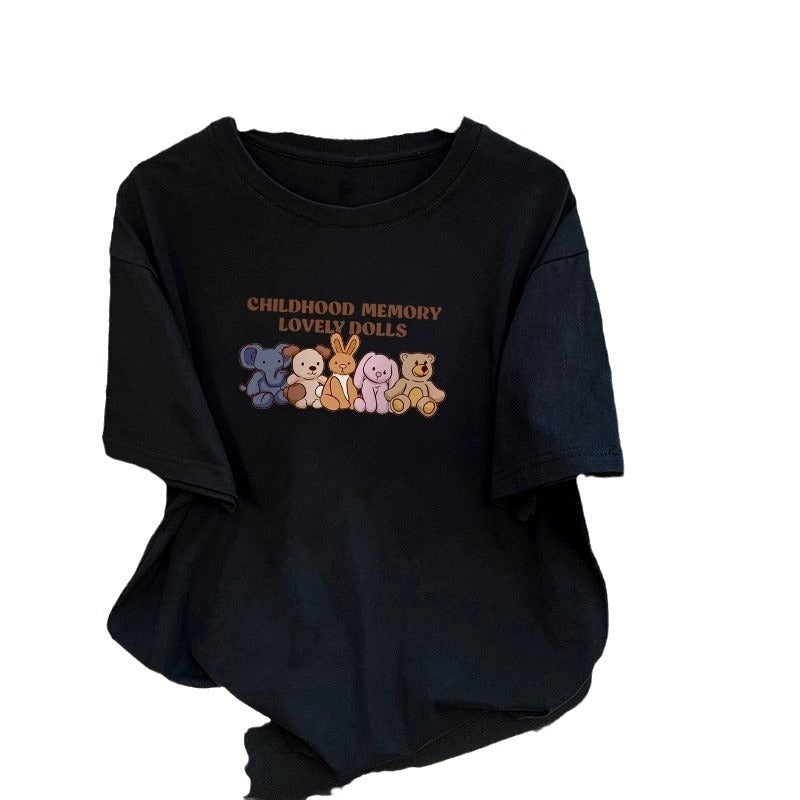 Kortærmet T-shirt i bomuld med tegneserieprint til kvinder