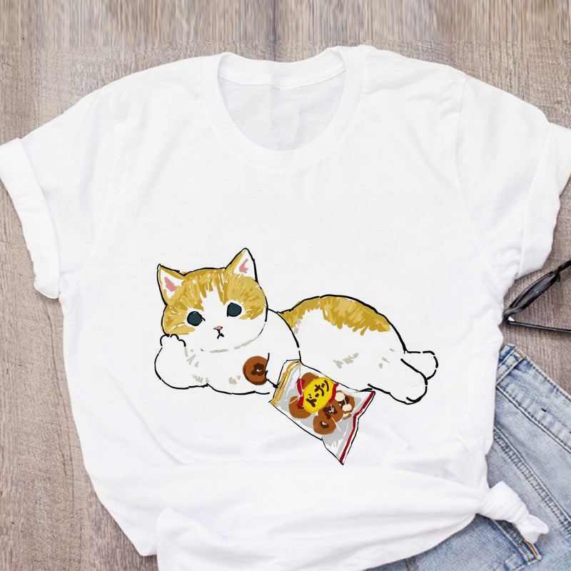 Personality Cute Cat Print Fashion Girlfriends Couple T-shirt