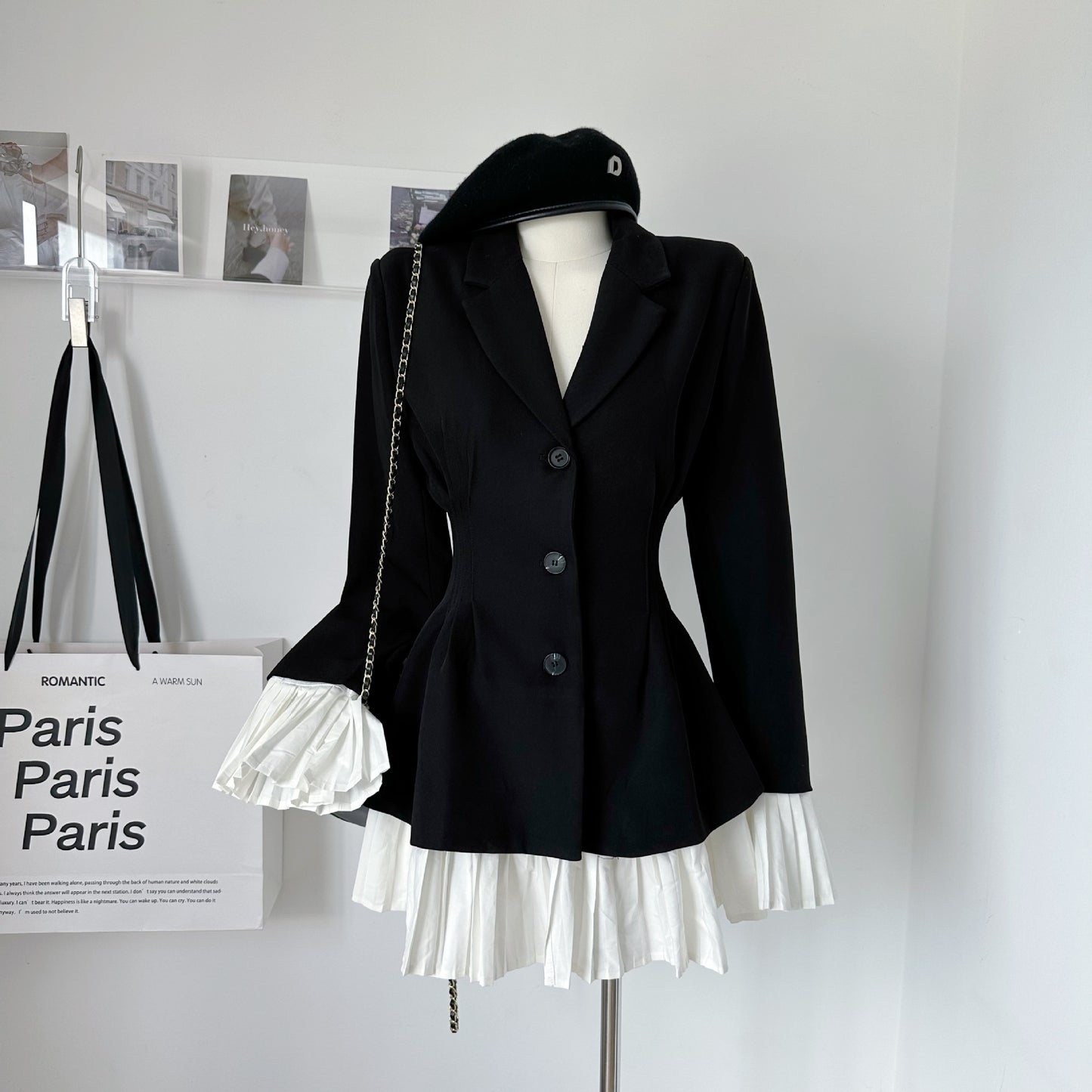 Special-interest Design Court Pleated Patchwork Waist-slimming Slimming Suit Coat