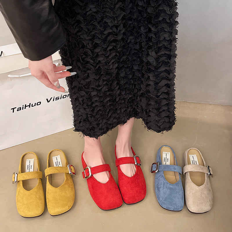 Women's Flat Beautiful Closed Toe Half Slippers