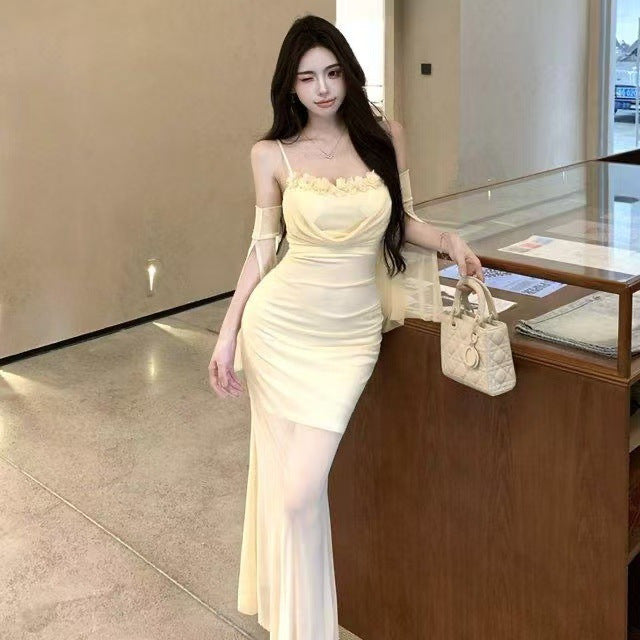 Womens Sexy Backless Mesh Floral Camisole Dress