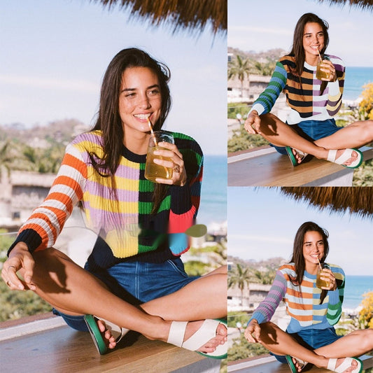 Striped Loose Temperament Commuter Round Neck Pullover Women's Sweater