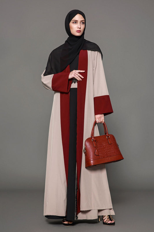 Red Brown Patchwork Flare Long Sleeved Dress