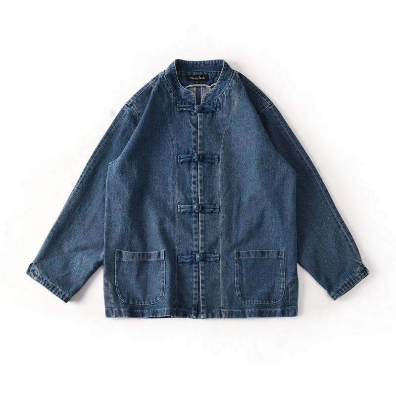 Cotton Washed Casual Stand-Collar Denim Shirt