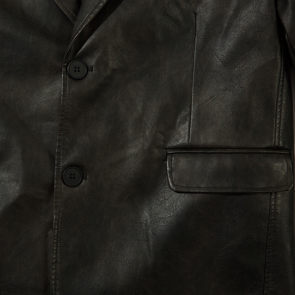 American Solid Color PU Leather Suit Jacket Men