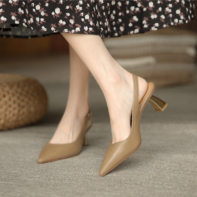 Women's Leather Covered Toe Sandals With High Heels