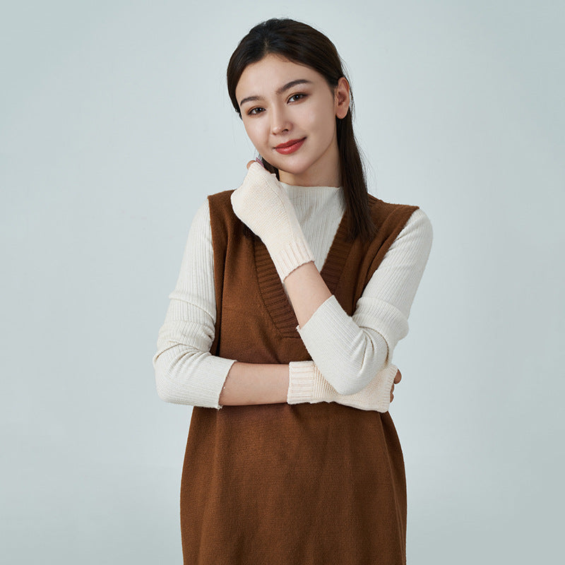 Wool Thread Warm Half Finger Gloves