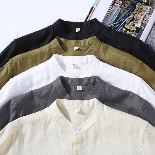 Men's Long-sleeved Spring And Summer National Style Stand Collar Shirt
