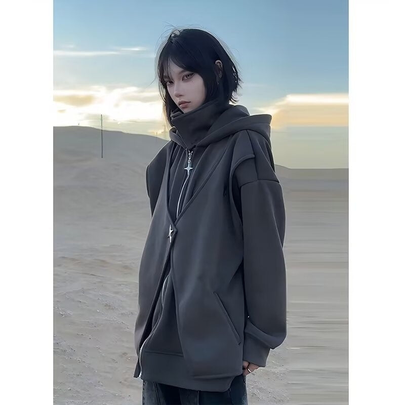 Fake Two-piece Hooded Turtleneck Sweater For Men And Women