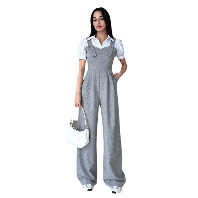 Solid Color High Waist Loose Wide Legs Trousers Sleeveless Jumpsuit