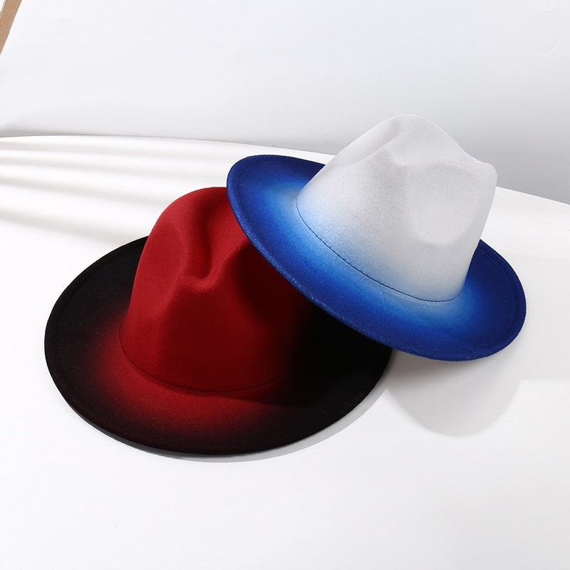 Moderigtig Fedora-hat med farvegradient og flad skygge i uldfilt