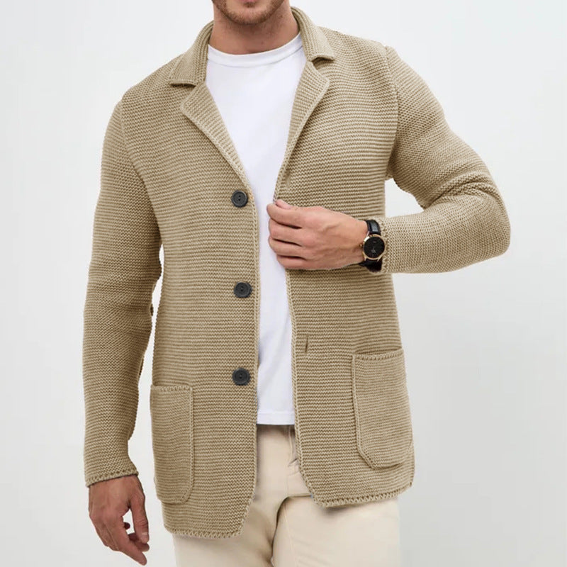 Ny Sweater Cardigan Herre Revers Strikket Jakkesæt Jakke