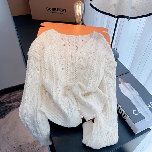 Blue V-neck Loose Thin Office Cardigan Coat Top