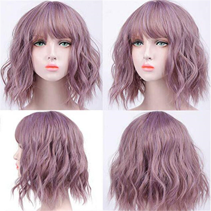 Women's Small Wave Micro-volume Mid-length Wig And Headgear